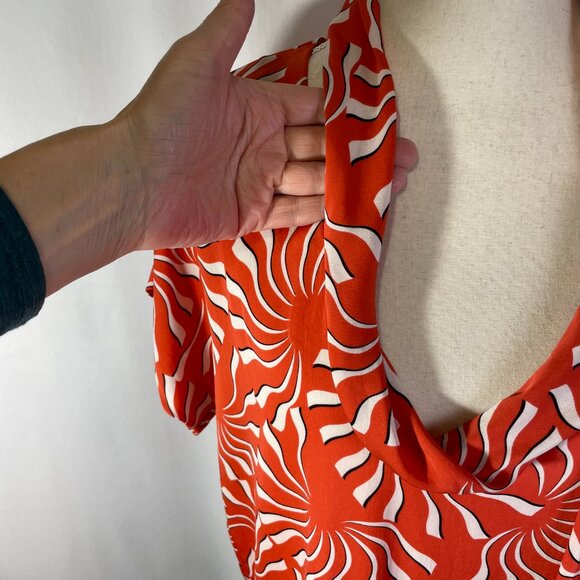 Diane Von Furstenburg Size 8 Dione Silk Stretch Drape Blouse Coral Short Sleeves - Picture 8 of 14